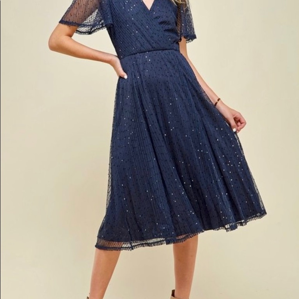 June & Hudson navy sequin formal midi dress (medium)